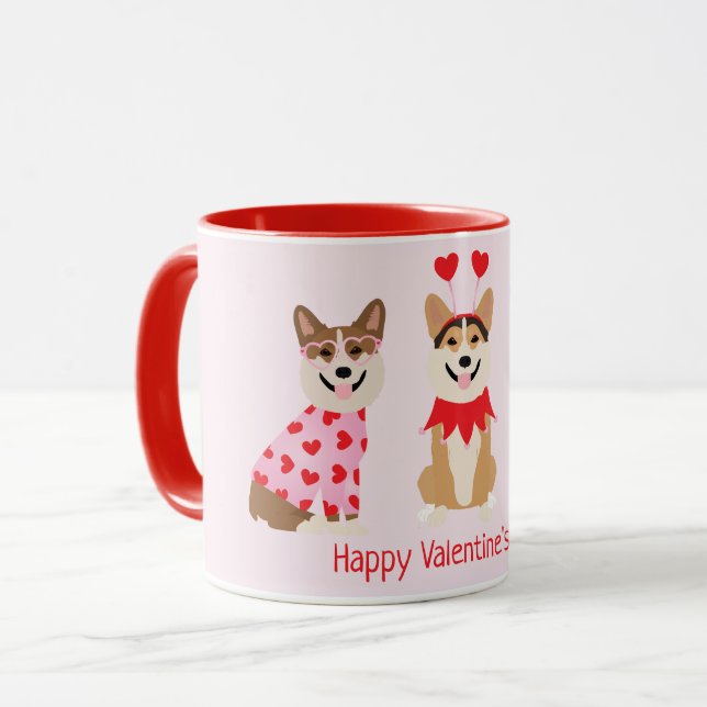 Caneca Feliz Dia dos Namorados Pembroke Galsh Corgi Cães (Frente Esquerda)