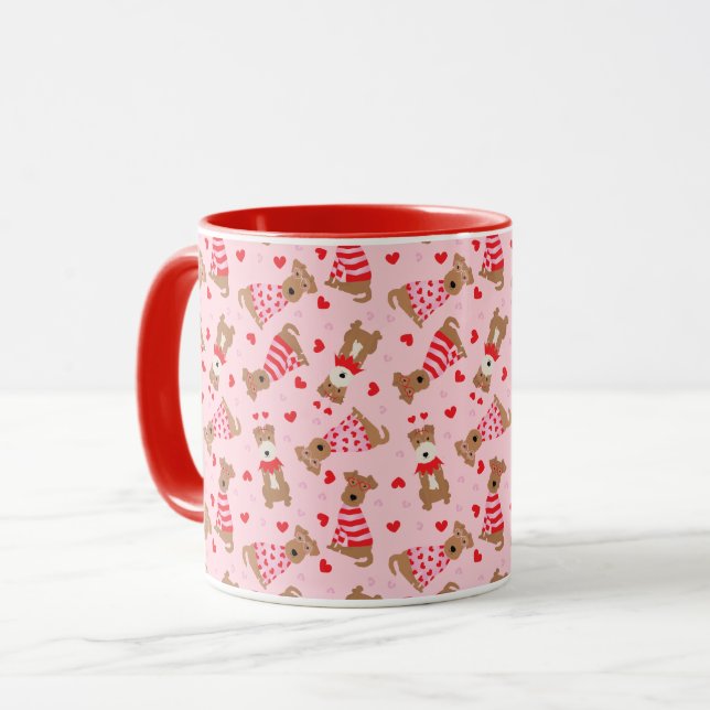 Caneca Feliz Dia dos Namorados Welsh Wire Fox Terrier Dog (Frente Esquerda)