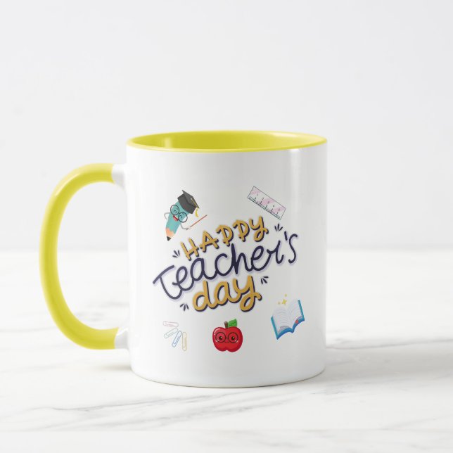 Caneca Feliz Dia dos Professores Ilustração Fofa (Esquerda)