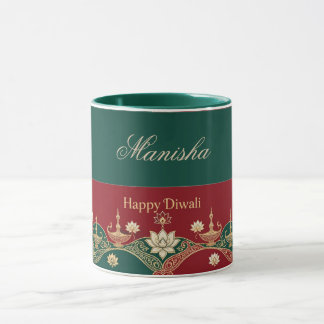 Caneca Feliz Diwali Antigo Tom de Joia Esmeralda Verde Fo