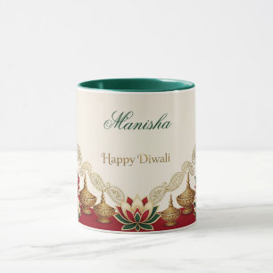 Caneca Feliz Diwali Esmeralda Marfim Antigo Tom de Joia