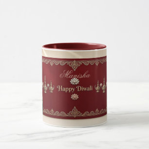 Caneca Feliz Diwali Motivos Deepak Patrimônio Indiano Mar