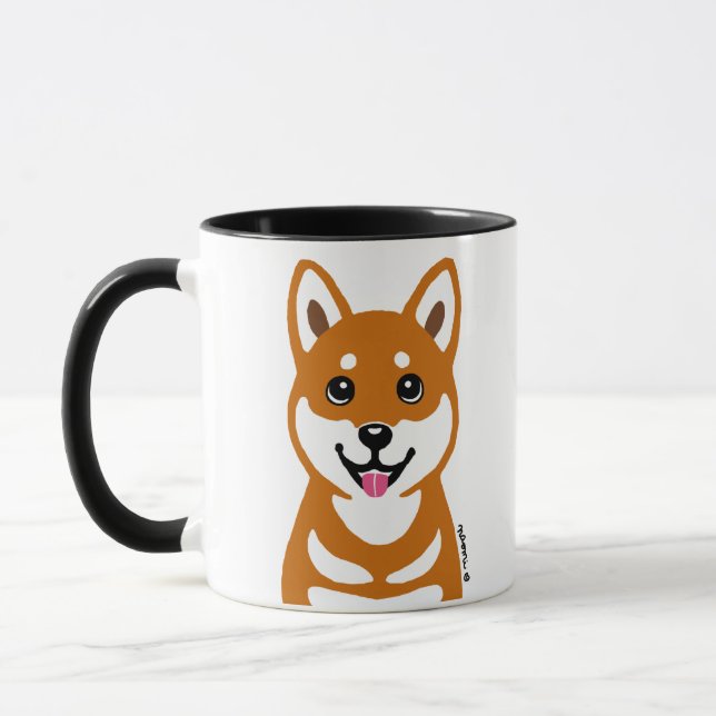 Caneca feliz dos desenhos animados do cão de Shiba (Esquerda)