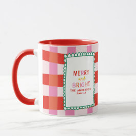 Caneca Feliz e nome personalizado Gingham Colorido Brilha