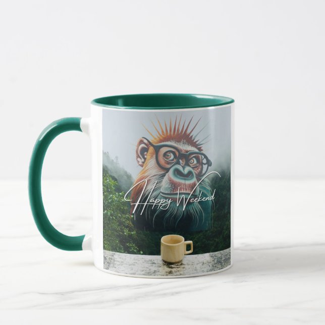 Caneca Feliz Fim de Semana e vamos se divertem. (Esquerda)
