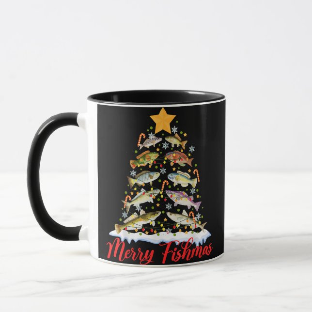 Caneca Feliz Fishmas Engraçado Árvore de Natal Luzes de P (Esquerda)