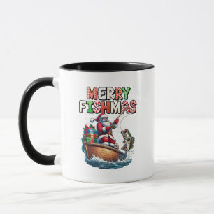 Caneca Feliz Fishmas Papai Noel Amantes de Pesca Fun Dive