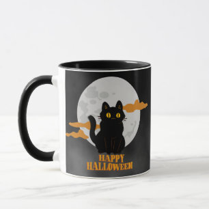 Caneca Feliz Gato de Halloween com Lua Cheia