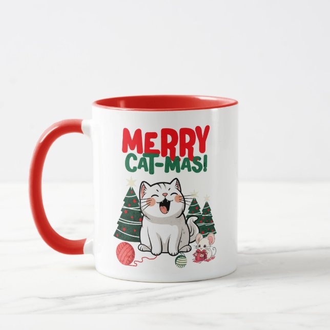 Caneca Feliz Gato-Mas Coffee Mug: Gato Adorável De Cartoo (Esquerda)