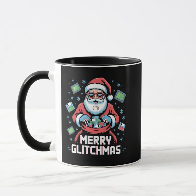 Caneca Feliz Glitchmas Codificação Programador Papai Noel (Esquerda)