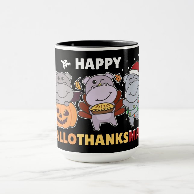 Caneca Feliz Hallothanksmas Hippos Christmas Hippo Mug (Centro)