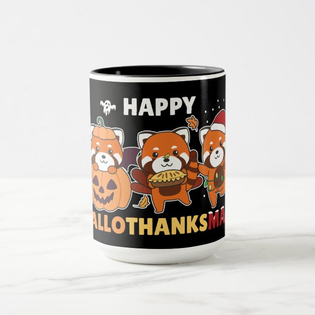 Caneca Feliz Hallothanksmas Pandas Christmas Red Panda (Centro)