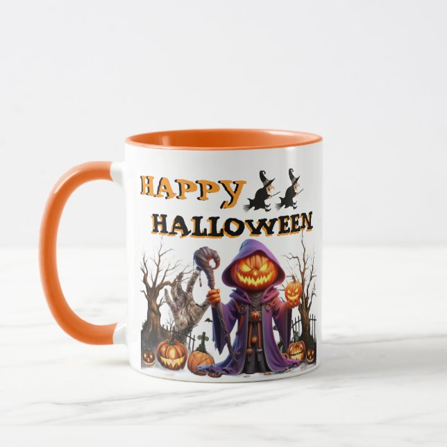 Caneca Feliz Halloween Abóbora Bruxa Café (Esquerda)
