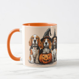 Caneca Feliz Halloween Beagle Dogs Jack O Lantern