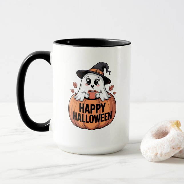 Caneca Feliz Halloween Caffeine Ghost (Com Donut)