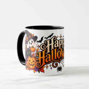 Caneca Feliz Halloween com Fantasmas Fofos, Gatos