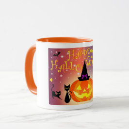 Caneca Feliz Halloween Divertidas Abóboras Brilhantes Fes