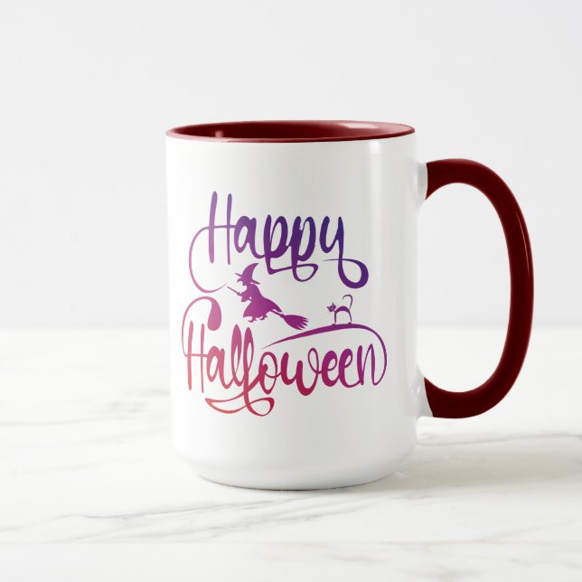 Caneca Feliz Halloween gradient voando feiticeiro (Direita)