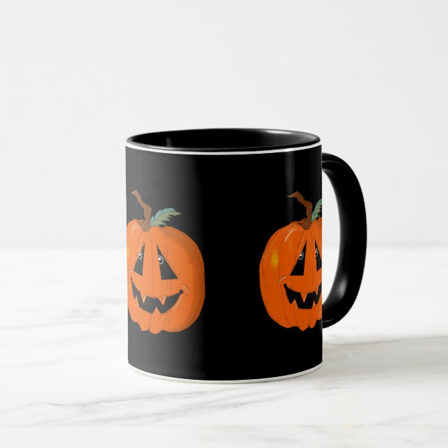 Caneca Feliz Halloween Jack O Lanterna Arte Ilustrativa (Frente Esquerda)