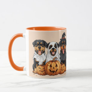 Caneca Feliz Halloween Rottweiler Cães Jack O Lanterna