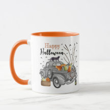 Feliz Halloween Vintage Truck Pumpkins Mug