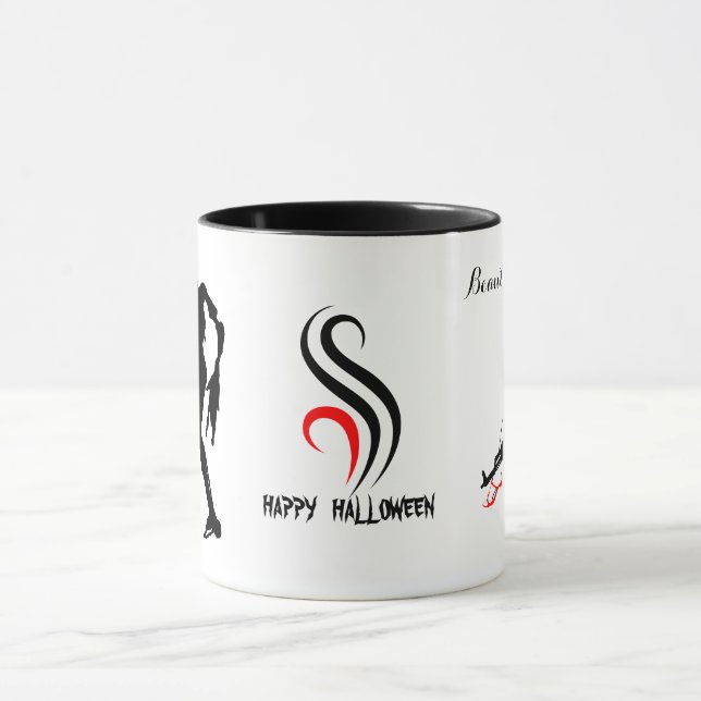Caneca Feliz Halloween Zombie lutando engraçado personali (Centro)