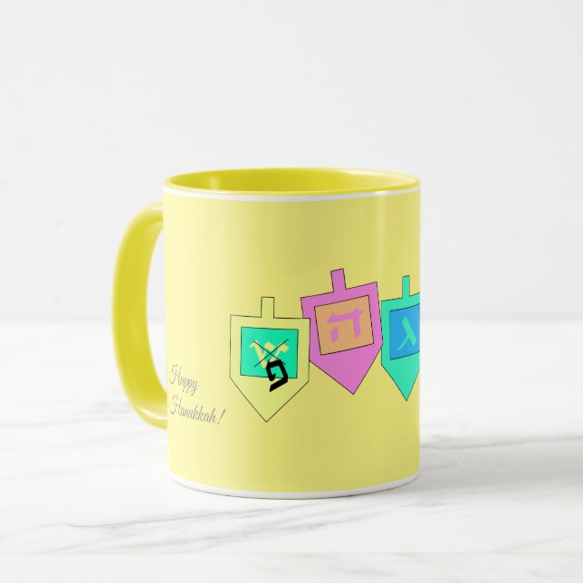 Caneca Feliz Hanukkah Hebraico (Frente Esquerda)
