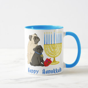 Caneca Feliz Hanukkah Pugs e Menorah Mugs