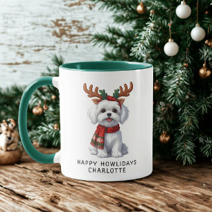 Caneca Feliz Howlidays Malteses Cachorro de Natal Café