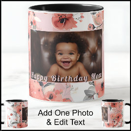 Caneca Feliz Mãe de aniversário Mãe Foto Fofo rosa-rosa 0