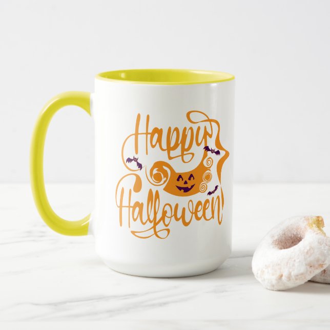 Caneca Feliz morcego de Halloween jack ou lanterna (Com Donut)