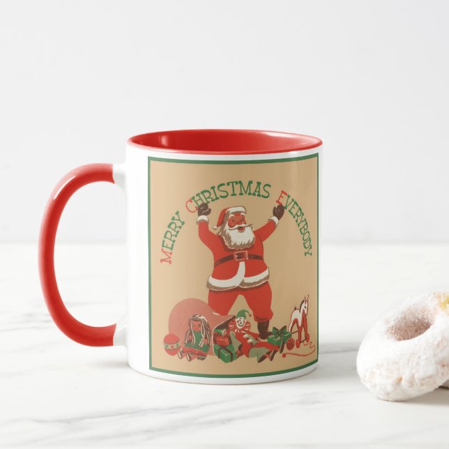 Caneca Feliz Natal a todos! Vintage Santa Claus (Com Donut)