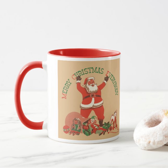 Caneca Feliz Natal a todos! Vintage Santa Claus (Com Donut)