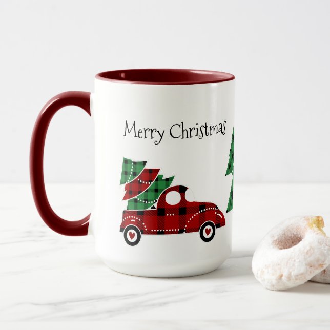Caneca Feliz Natal Antiquado, Red Truck Mug (Com Donut)