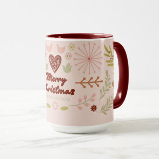 Caneca Feliz Natal Botânica Vintage Arte Folclórica