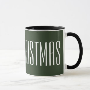 Caneca Feliz Natal - branco no verde caçador