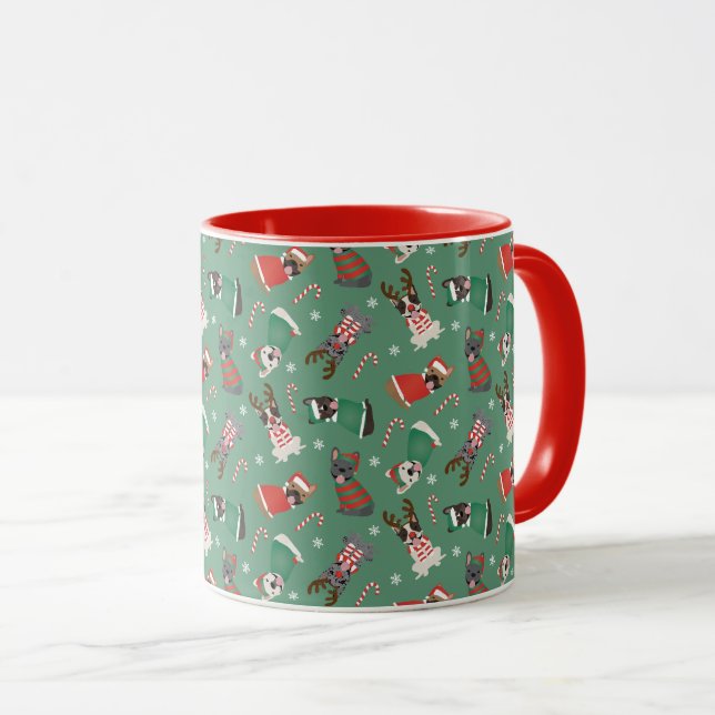 Caneca Feliz Natal - Buldog Francês (Frente Esquerda)