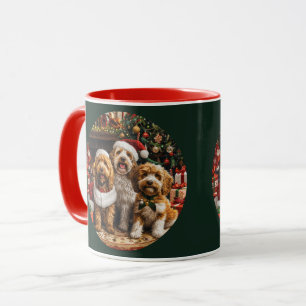 Caneca Feliz Natal Cachorro de Cachorro de Goldendoodle
