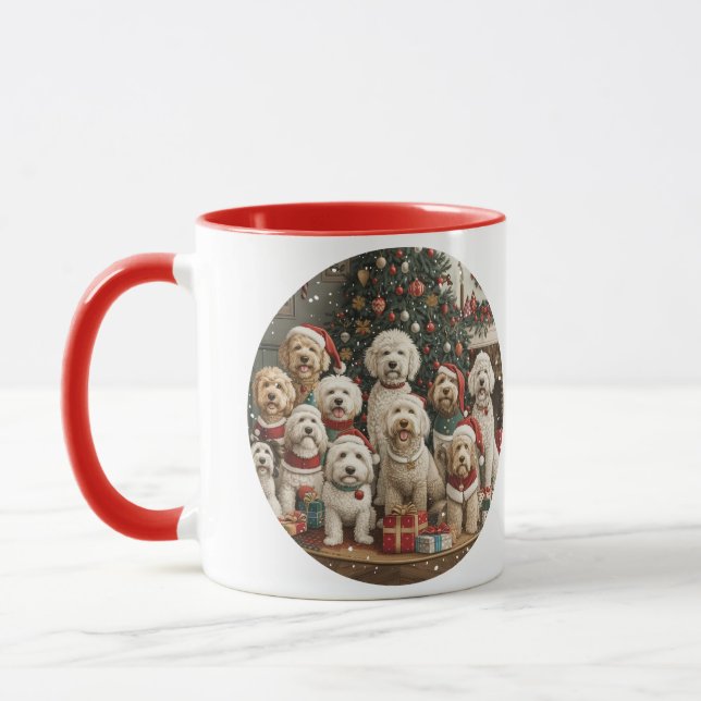 Caneca Feliz Natal Cachorro de Cachorro de Goldendoodle (Esquerda)