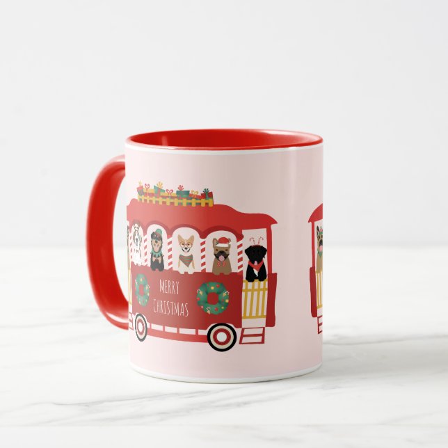 Caneca Feliz Natal Cães Feriado Trolly (Frente Esquerda)