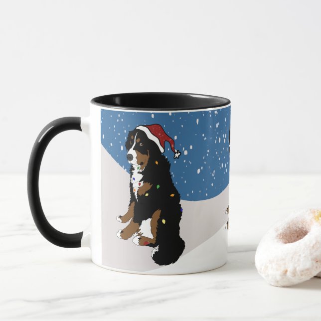 Caneca Feliz Natal Cão de Montanha Bernese (Com Donut)