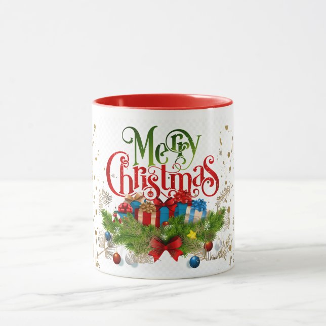 Caneca Feliz Natal, cartões de natal coloridos, (Centro)