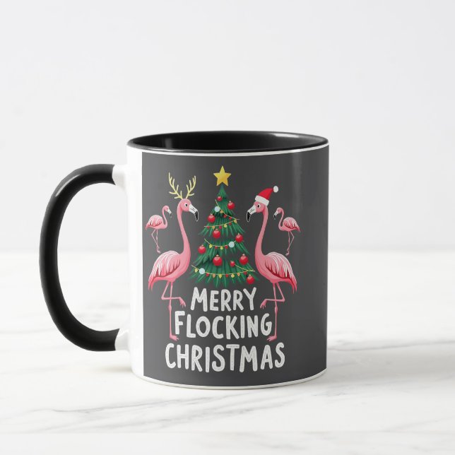 Caneca Feliz Natal com Flamingos Árvore de Natal (Esquerda)