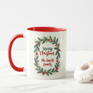 Caneca Feliz Natal Com Grinalda E Nome Café Vermelho