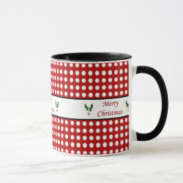 Caneca Feliz Natal com um teste padrão de bolinhas