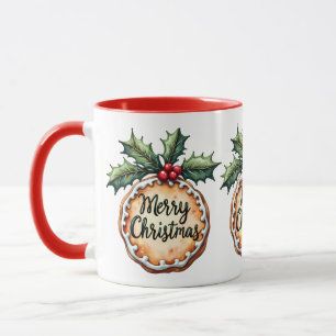 Caneca Feliz Natal Cookie com Holly Berries