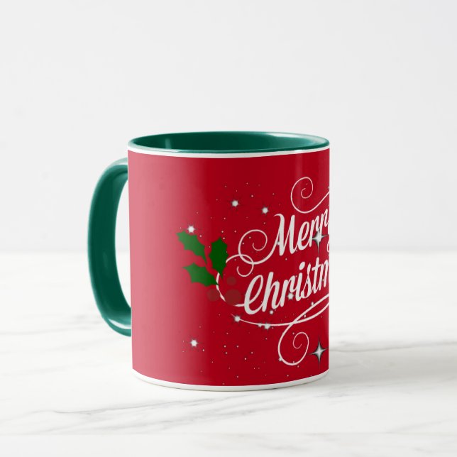 Caneca Feliz Natal, cores festivas de Natal. (Frente Esquerda)