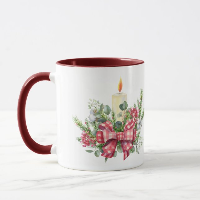 Caneca Feliz Natal, coroa da vela, Joy, ao mundo (Esquerda)