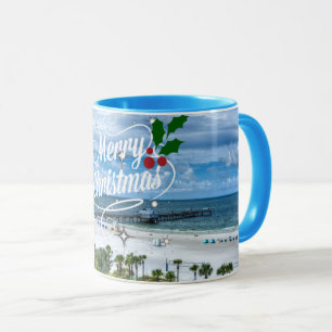 Caneca Feliz Natal da praia Clearwater