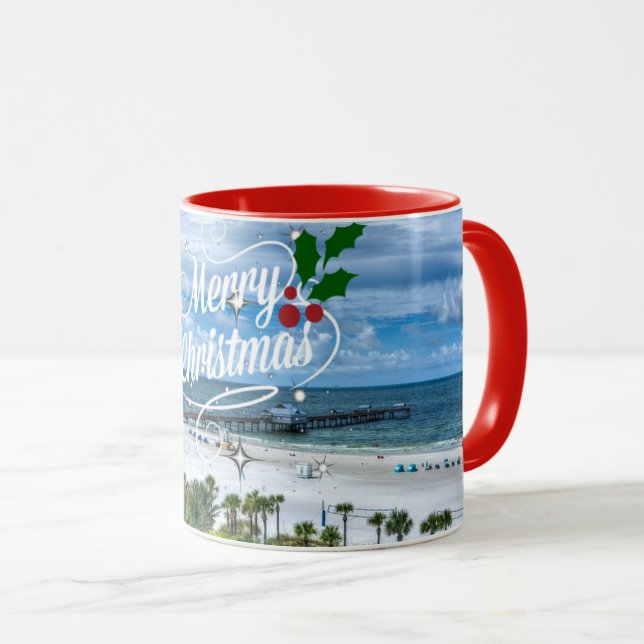 Caneca Feliz Natal da praia Clearwater (Frente Esquerda)